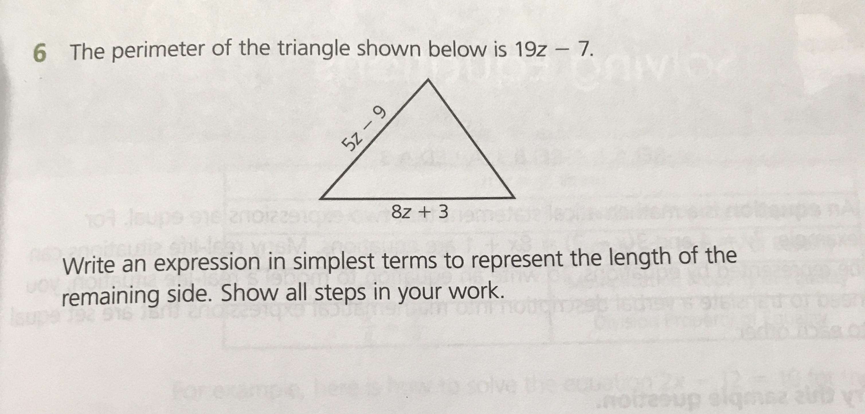 6 The Perimeter Of The Triangle Shown Below Is 19z 7 Write Quizlet 9911