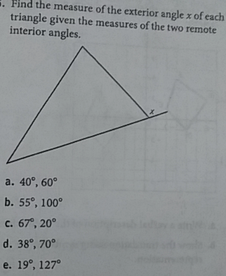 Find The Measure Of The Exterior Angle X Of Each Triangle