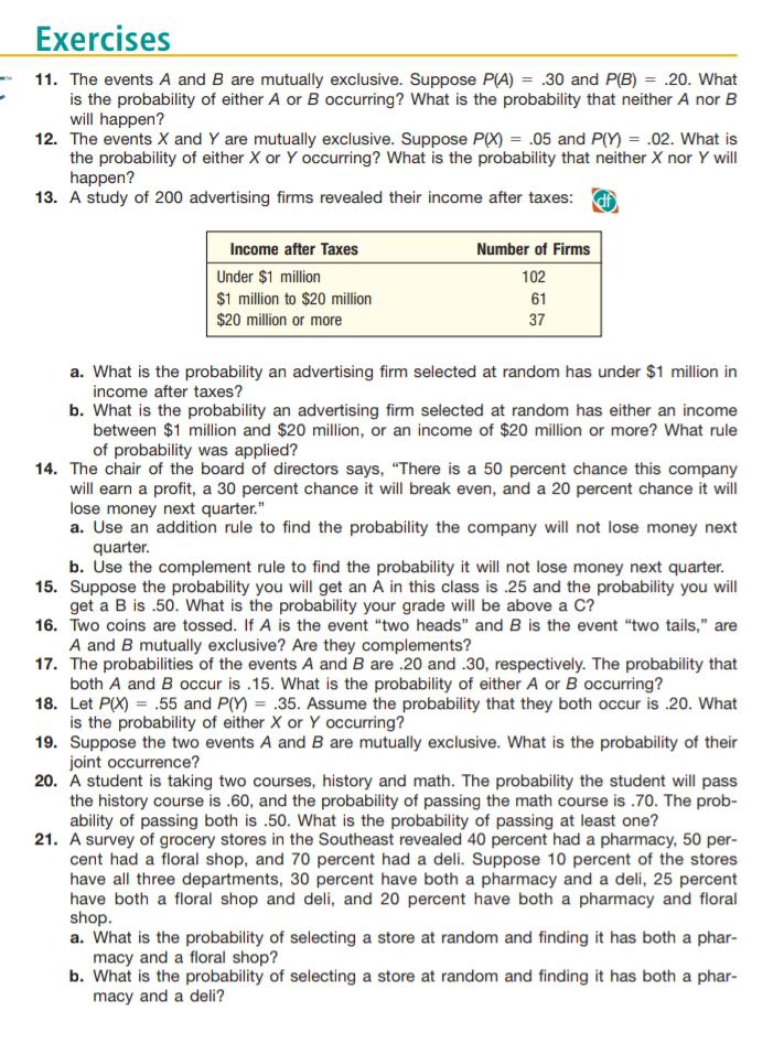 11. Two Events A And B Are Mutually Exclusive. Suppose P(A) | Quizlet