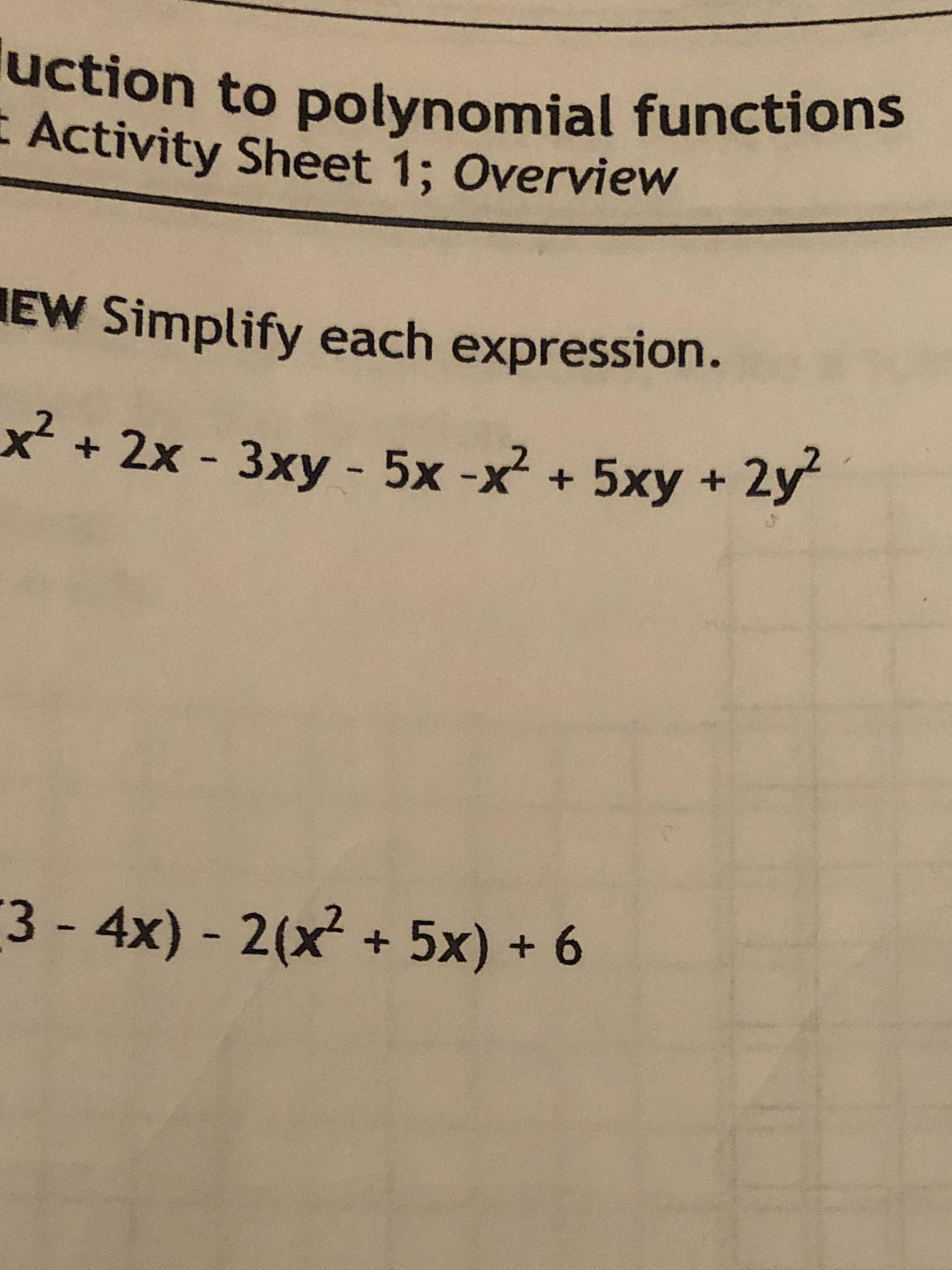 Simplify The Expression X 2 2 X 3 X Y 5 X X 2 5 X Y 2 Quizlet