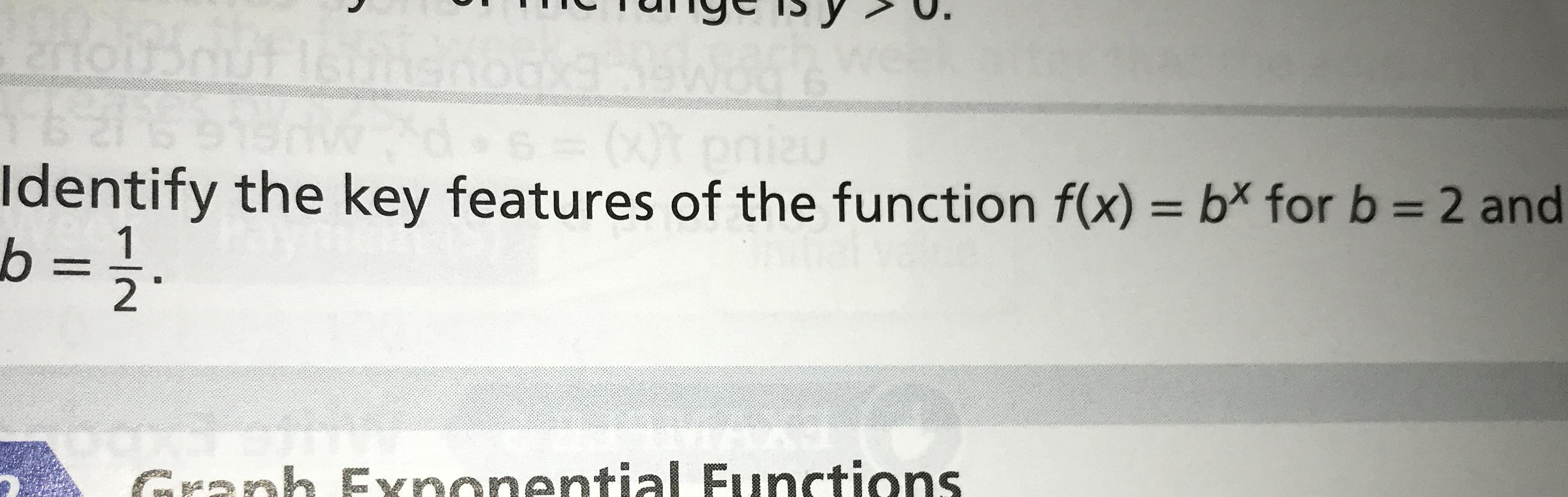 Identify The Key Features Of The Function Math F X B X Math For B 2 And Math B Frac 1 2 Math Homework Help And Answers Slader